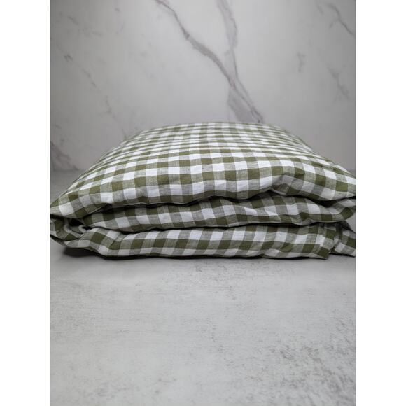 NWOT Quince European Linen Duvet Cover Full/Queen Olive Gingham - Picture 3 of 8